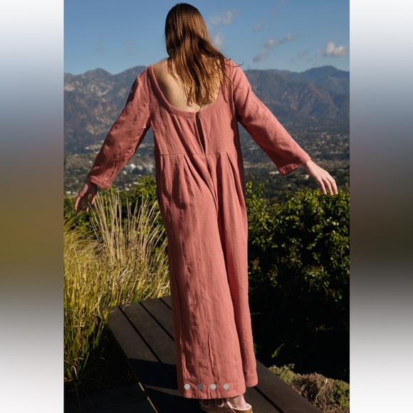 NWT Free People Shiloh Onesie One Piece Cotton Linen in Rose Smoke - Picture 4 of 5